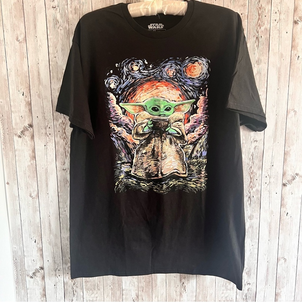 Star Wars Baby Yoda Starry Night Men’s Tee Large